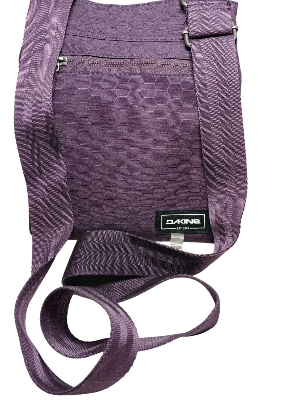 Dakine Jive Crossbody Bag Hexagonal Pattern Purple Adjustable Strap Recycled Pol - Picture 12 of 12